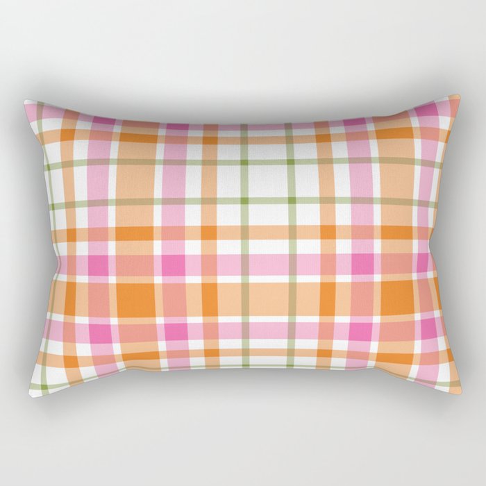 Summer Plaid Pink Orange Green White Rectangular Pillow Gallery Image 2