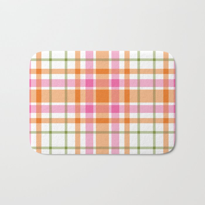 Summer Plaid Pink Orange Green White Bath Mat Gallery Image 1