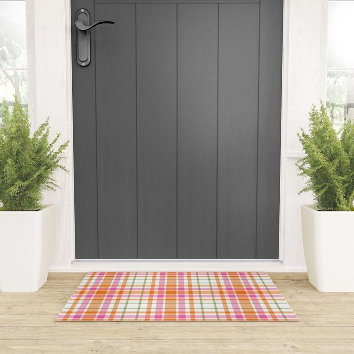 Summer Plaid Pink Orange Green White Welcome Mat Gallery Image 3