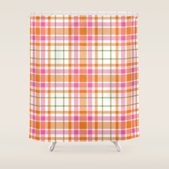 Summer Plaid Pink Orange Green White Shower Curtain Gallery Image 1