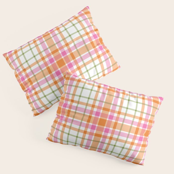 Summer Plaid Pink Orange Green White Pillow Sham Gallery Image 3