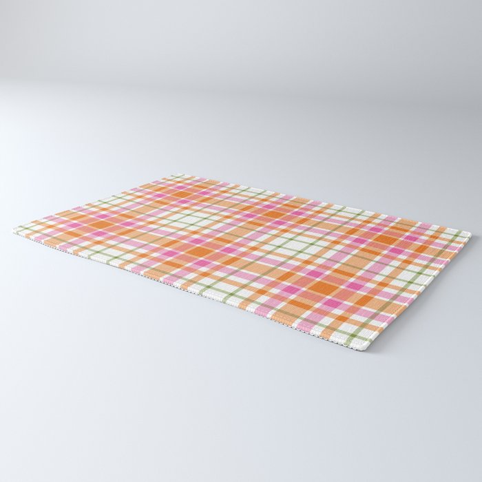 Summer Plaid Pink Orange Green White Rug Gallery Image 3