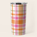 Summer Plaid Pink Orange Green White Travel Mug Gallery Image 1