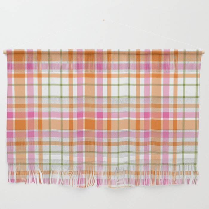 Summer Plaid Pink Orange Green White Wall Hanging Gallery Image 1