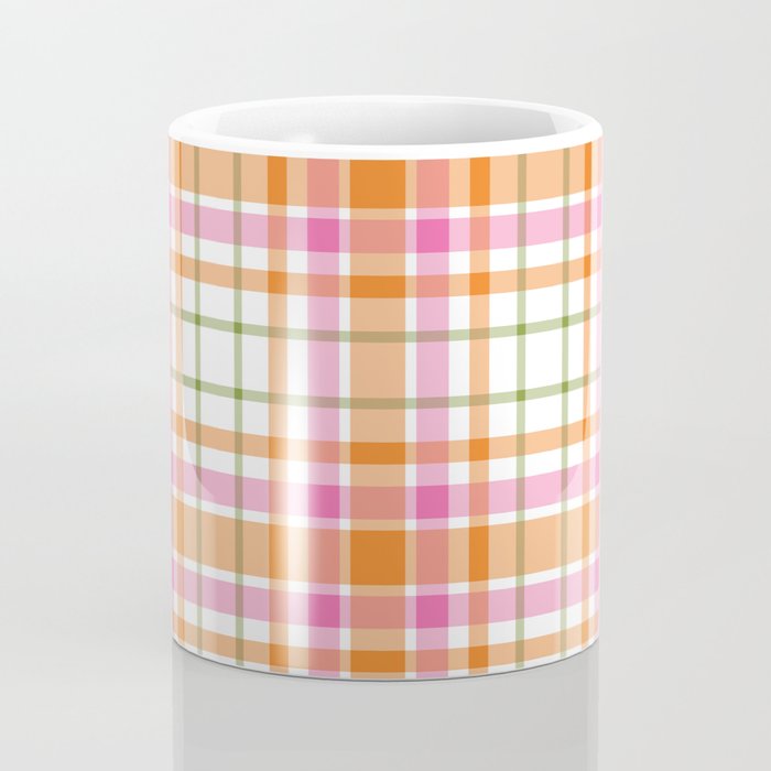 Summer Plaid Pink Orange Green White Coffee Mug Gallery Image 4