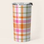 Summer Plaid Pink Orange Green White Travel Mug Gallery Image 2