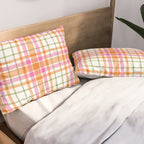 Summer Plaid Pink Orange Green White Pillow Sham Gallery Image 2
