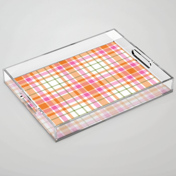 Summer Plaid Pink Orange Green White Acrylic Tray Gallery Image 1