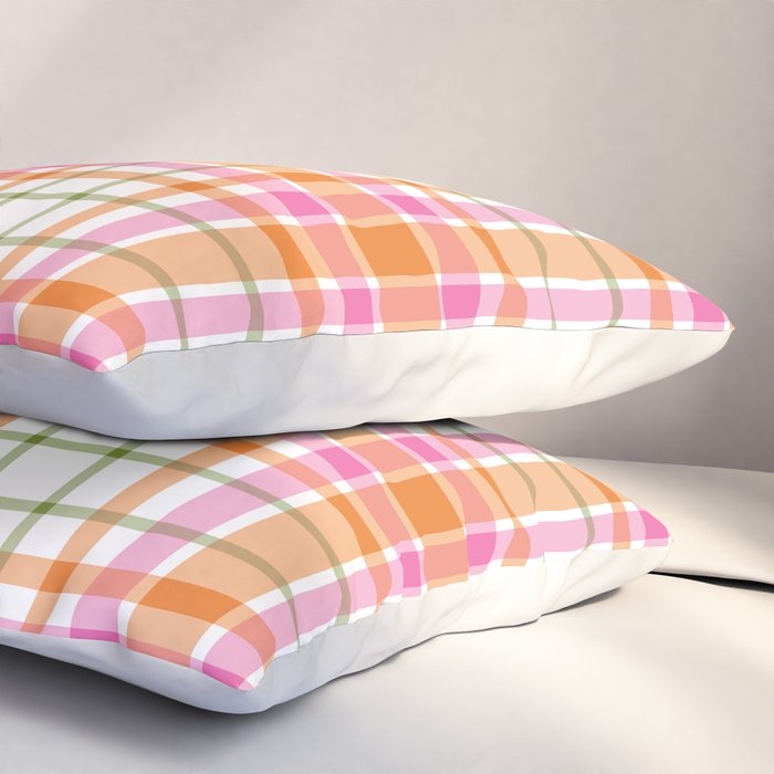 Summer Plaid Pink Orange Green White Pillow Sham Gallery Image 3