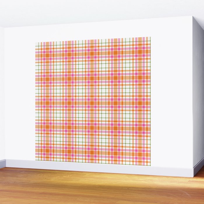 Summer Plaid Pink Orange Green White Wall Mural Gallery Image 2