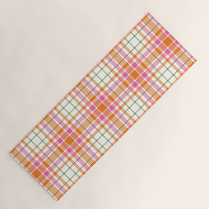 Summer Plaid Pink Orange Green White Yoga Mat Gallery Image 1