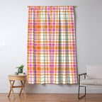 Summer Plaid Pink Orange Green White Window Curtain Gallery Image 5