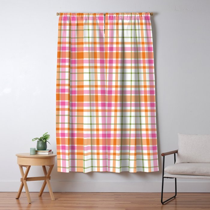 Summer Plaid Pink Orange Green White Window Curtain Gallery Image 5