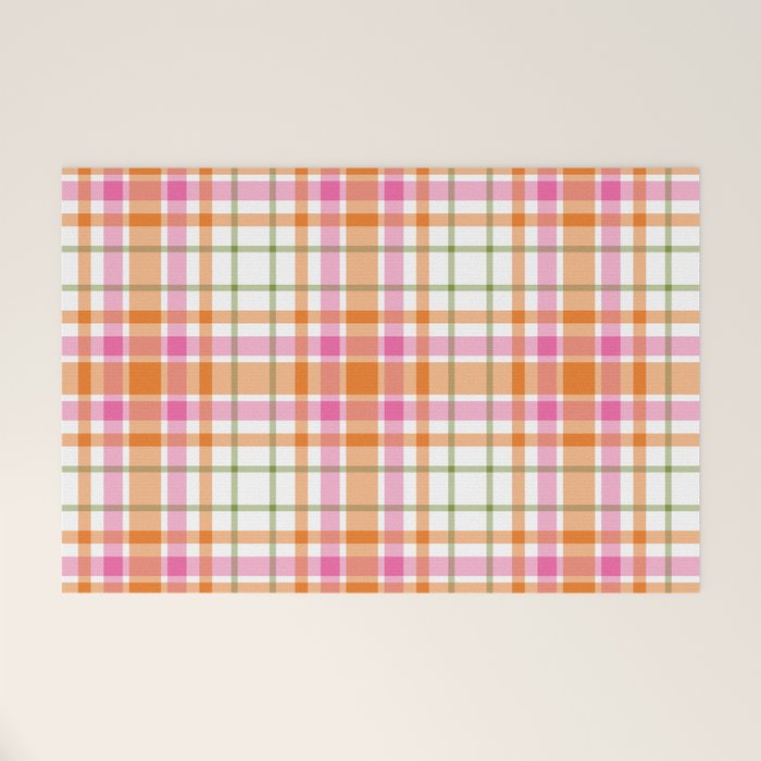 Summer Plaid Pink Orange Green White Welcome Mat Gallery Image 1