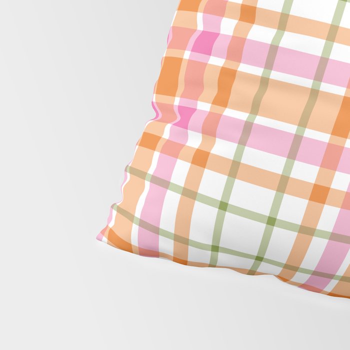 Summer Plaid Pink Orange Green White Pillow Sham Gallery Image 4