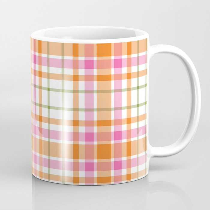 Summer Plaid Pink Orange Green White Coffee Mug Gallery Image 1