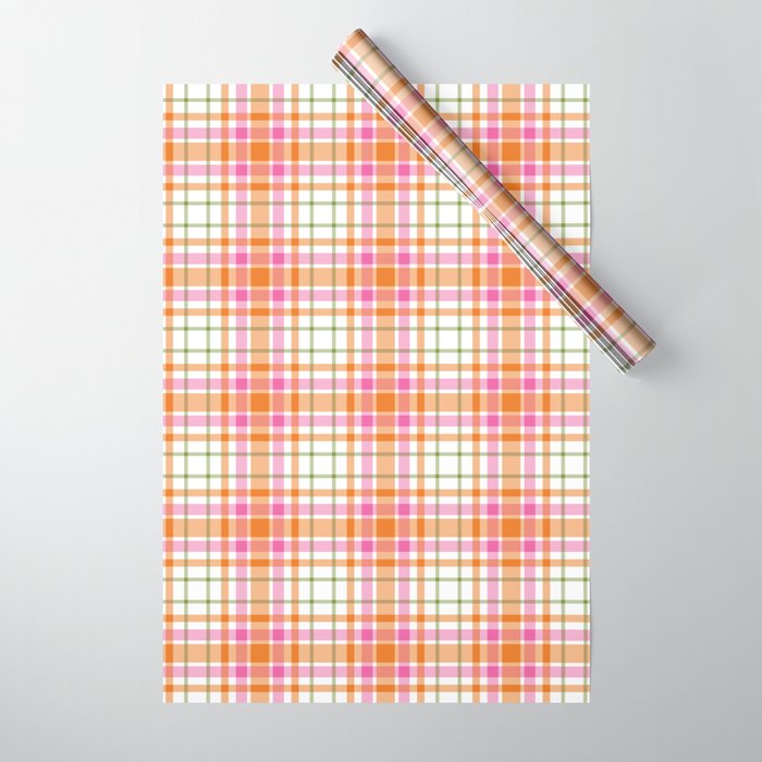 Summer Plaid Pink Orange Green White Wrapping Paper Gallery Image 1