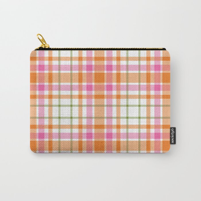 Summer Plaid Pink Orange Green White Carry All Pouch Gallery Image 1
