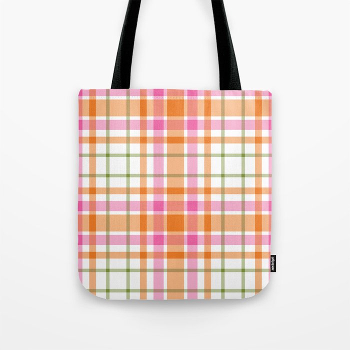 Summer Plaid Pink Orange Green White Tote Bag Gallery Image 1