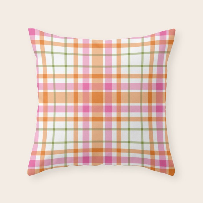 Summer Plaid Pink Orange Green White Throw Pillow Gallery Image 6