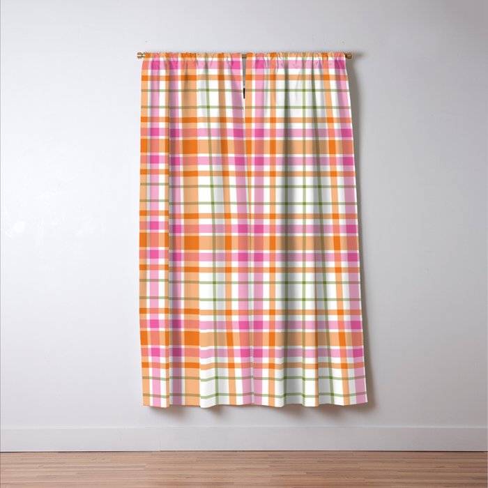 Summer Plaid Pink Orange Green White Window Curtain Gallery Image 3