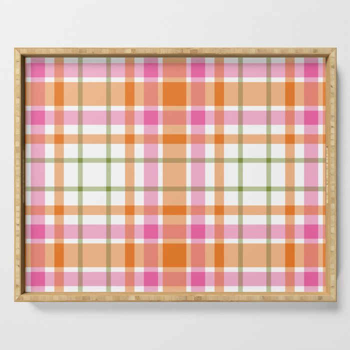 Summer Plaid Pink Orange Green White Serving Tray Gallery Image 1