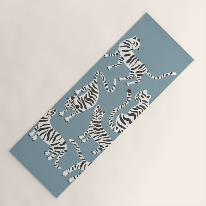 Tiger Collection - White on Blue Yoga Mat Gallery Image 1