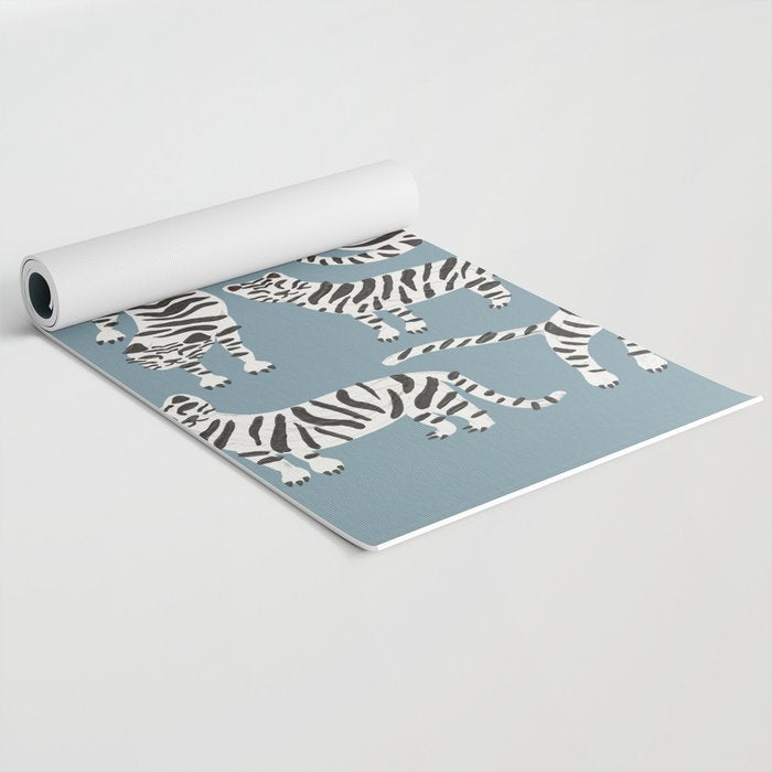 Tiger Collection - White on Blue Yoga Mat Gallery Image 2