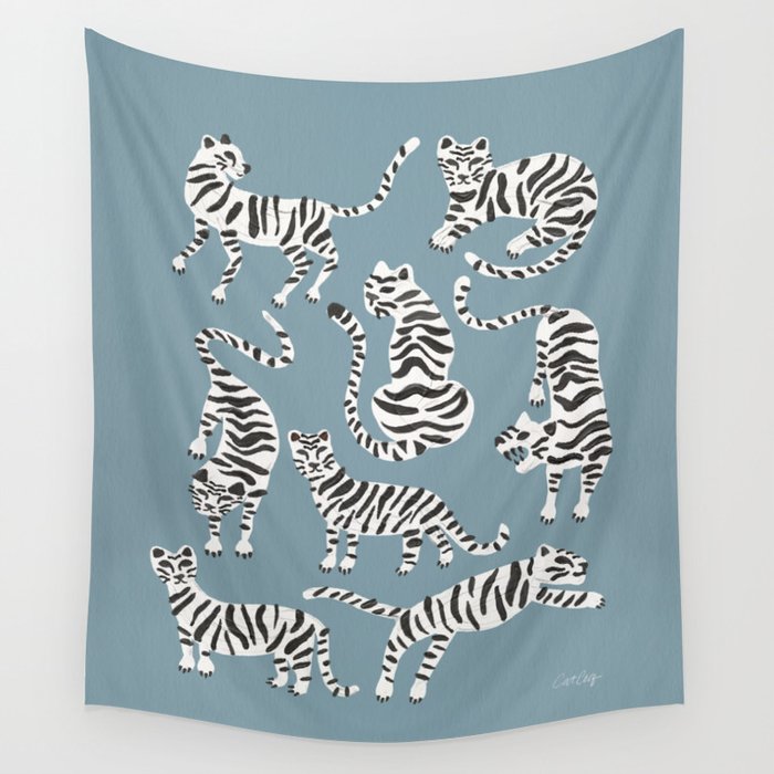 Tiger Collection - White on Blue Wall Tapestry Gallery Image 4
