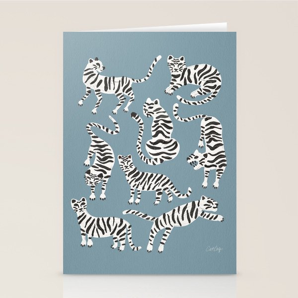 Tiger Collection - White on Blue Stationery Card Gallery Image 2