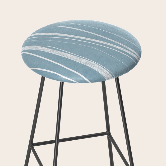 Light Blue White Lines Artwork Stool Gallery Image 2