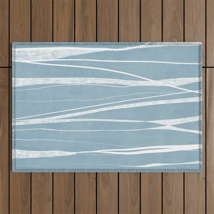 Light Blue White Lines Artwork Outdoor Rug Gallery Image 1
