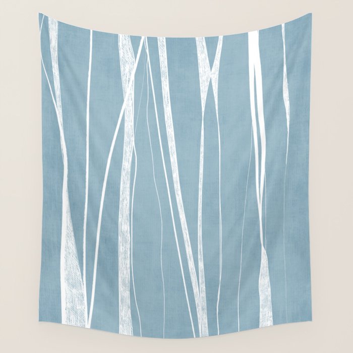 Light Blue White Lines Artwork Wall Tapestry Gallery Image 4