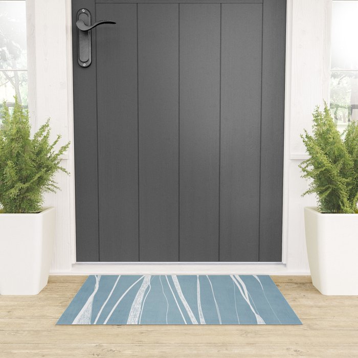 Light Blue White Lines Artwork Welcome Mat Gallery Image 3