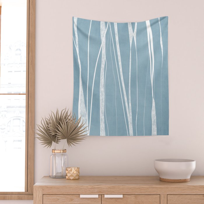 Light Blue White Lines Artwork Wall Tapestry Gallery Image 2