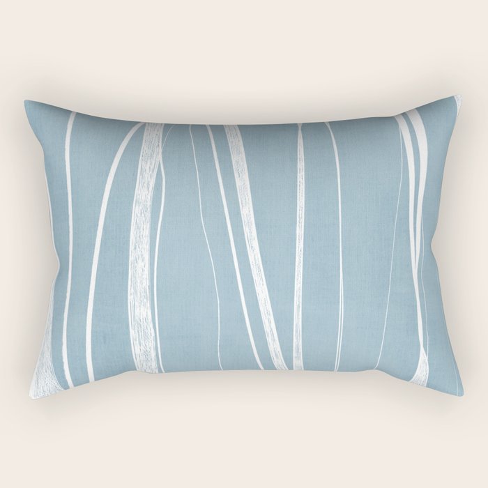 Light Blue White Lines Artwork Rectangular Pillow Gallery Image 2