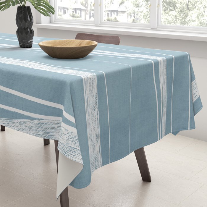 Light Blue White Lines Artwork Tablecloth Gallery Image 3