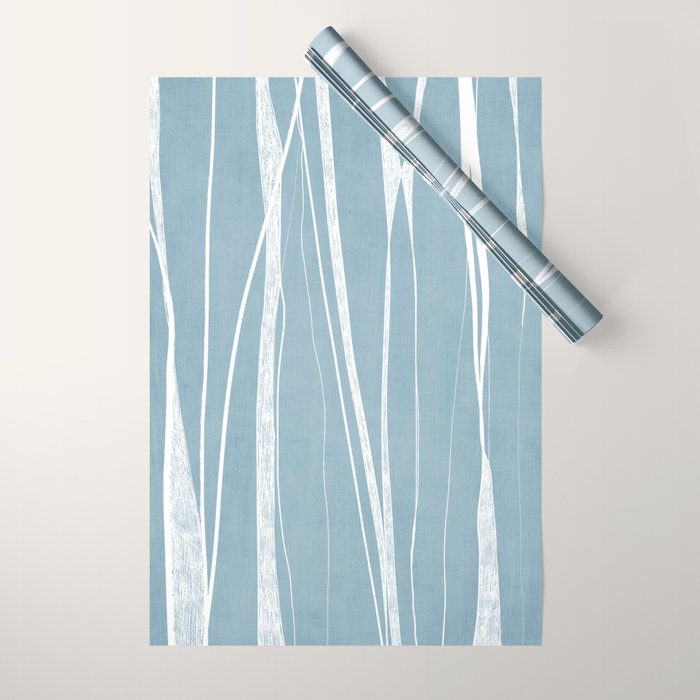Light Blue White Lines Artwork Wrapping Paper Gallery Image 1