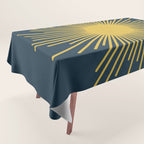 Sunburst - Minimalist Mid Century Modern Sun in Navy Blue and Light Mustard Yellow Tablecloth Gallery Image 1