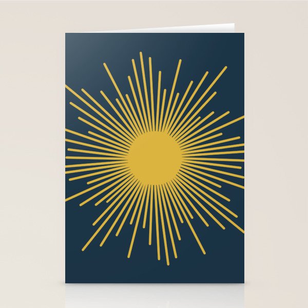 Sunburst - Minimalist Mid Century Modern Sun in Navy Blue and Light Mustard Yellow Stationery Card Gallery Image 2
