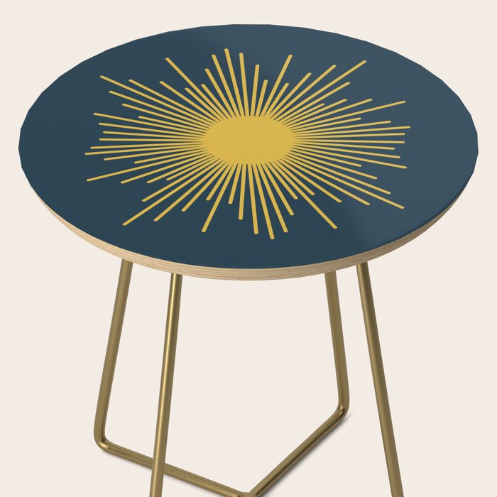 Sunburst - Minimalist Mid Century Modern Sun in Navy Blue and Light Mustard Yellow Side Table Gallery Image 2