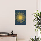 Sunburst - Minimalist Mid Century Modern Sun in Navy Blue and Light Mustard Yellow Poster Gallery Image 2