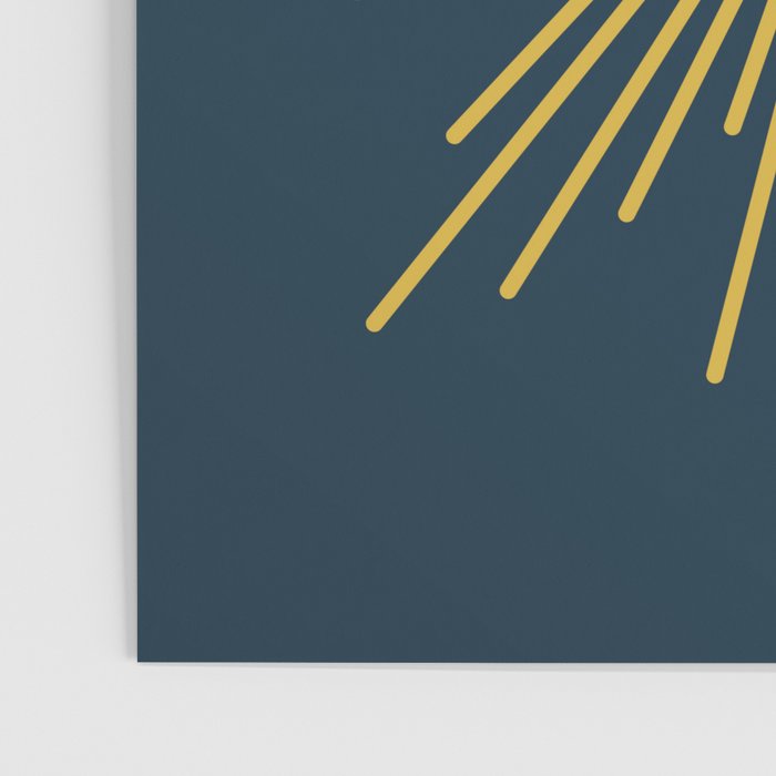 Sunburst - Minimalist Mid Century Modern Sun in Navy Blue and Light Mustard Yellow Poster Gallery Image 3
