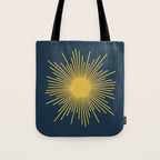 Sunburst - Minimalist Mid Century Modern Sun in Navy Blue and Light Mustard Yellow Tote Bag Gallery Image 1