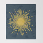 Sunburst - Minimalist Mid Century Modern Sun in Navy Blue and Light Mustard Yellow Throw Blanket Gallery Image 2