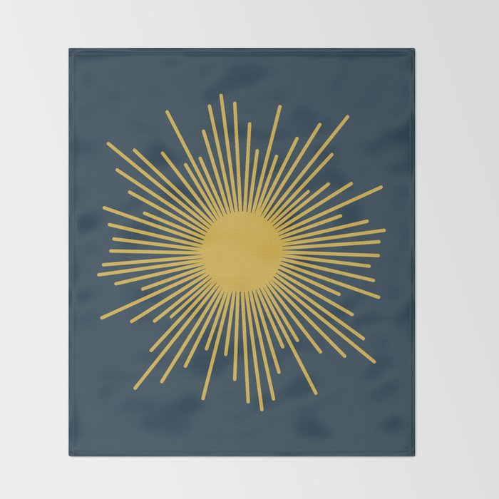 Sunburst - Minimalist Mid Century Modern Sun in Navy Blue and Light Mustard Yellow Throw Blanket Gallery Image 2
