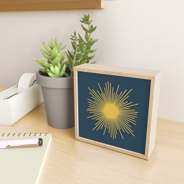 Sunburst - Minimalist Mid Century Modern Sun in Navy Blue and Light Mustard Yellow Mini Art Print Gallery Image 2