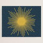 Sunburst - Minimalist Mid Century Modern Sun in Navy Blue and Light Mustard Yellow Jigsaw Puzzle Gallery Image 1