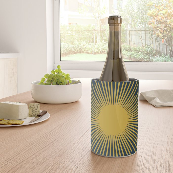 Sunburst - Minimalist Mid Century Modern Sun in Navy Blue and Light Mustard Yellow Wine Chiller Gallery Image 4