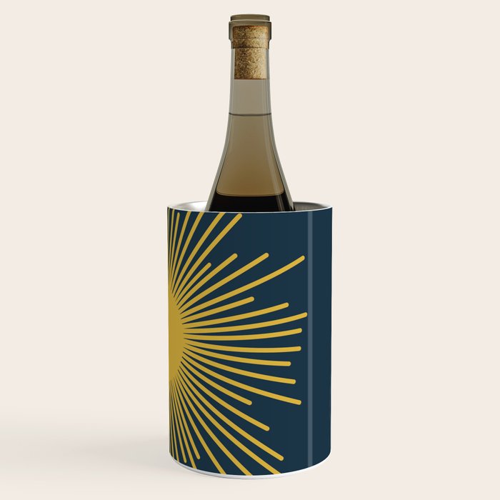Sunburst - Minimalist Mid Century Modern Sun in Navy Blue and Light Mustard Yellow Wine Chiller Gallery Image 3